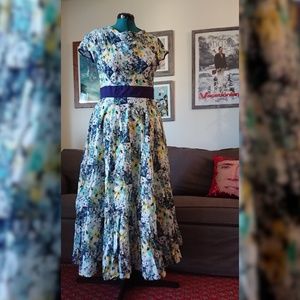 eShakti cowl neck floral patch print maxi dress